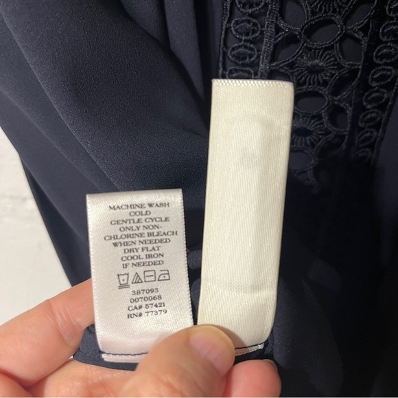 Ann Taylor Navy Embellished Crochet Blouse 3/4 Sleeve L - Picture 11 of 16